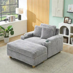 Fauteuil simple avec accoudoirs de rangement et pouf, 145 cm