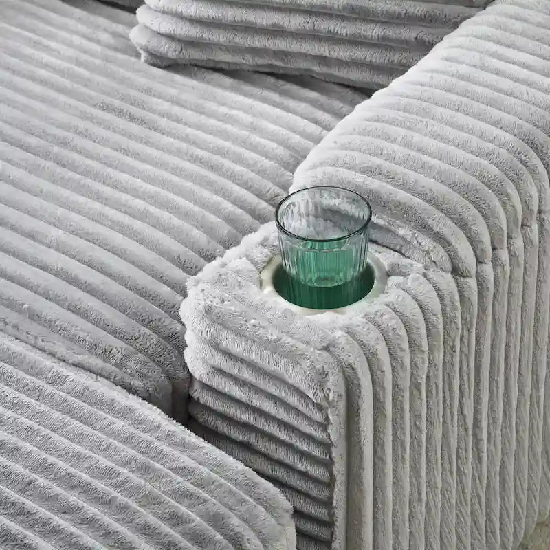 Fauteuil simple avec accoudoirs de rangement et pouf, 145 cm