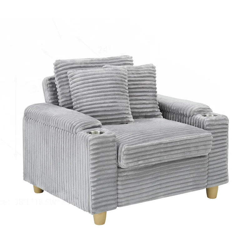 Fauteuil simple avec accoudoirs de rangement et pouf, 145 cm