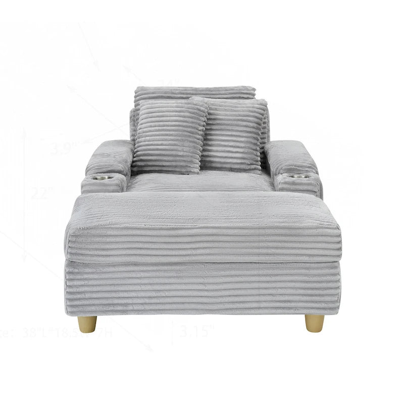 Fauteuil simple avec accoudoirs de rangement et pouf, 145 cm