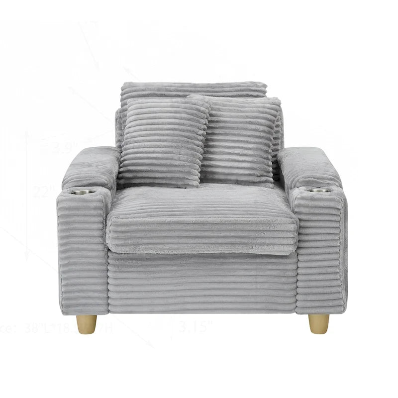 Fauteuil simple avec accoudoirs de rangement et pouf, 145 cm
