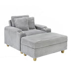 Fauteuil simple avec accoudoirs de rangement et pouf, 145 cm