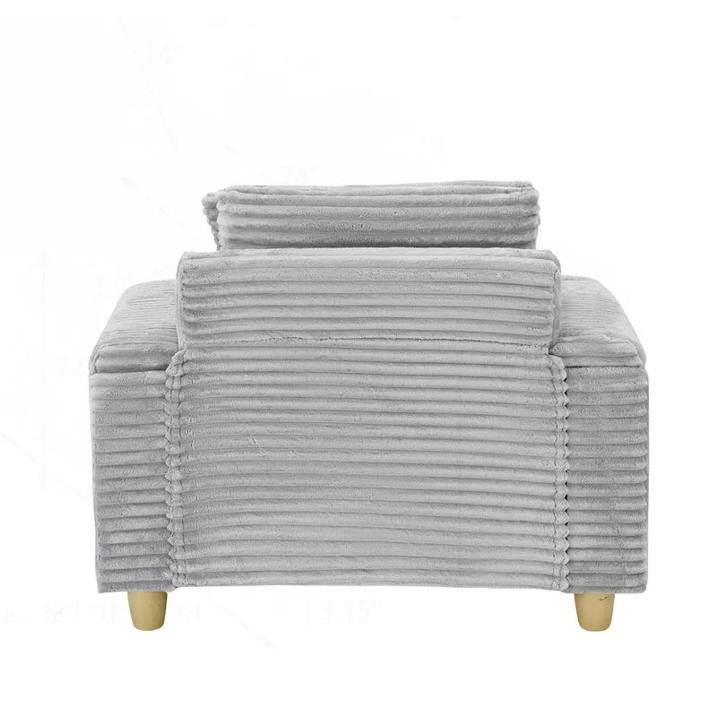 Fauteuil simple avec accoudoirs de rangement et pouf, 145 cm