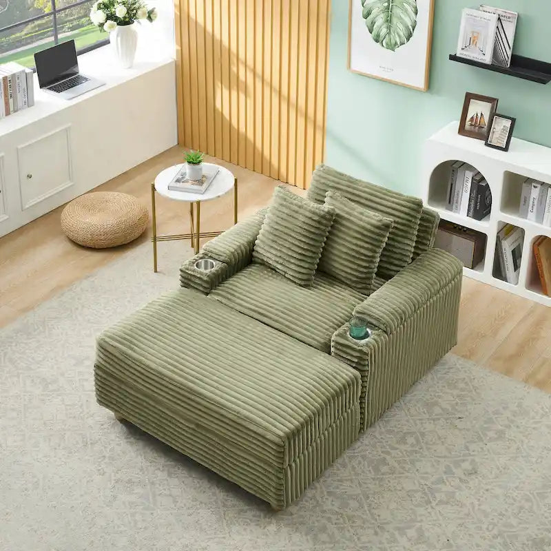 Fauteuil simple avec accoudoirs de rangement et pouf, 145 cm