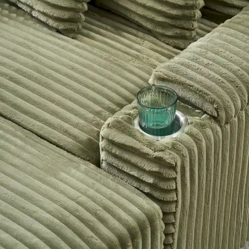Fauteuil simple avec accoudoirs de rangement et pouf, 145 cm