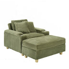 Fauteuil simple avec accoudoirs de rangement et pouf, 145 cm