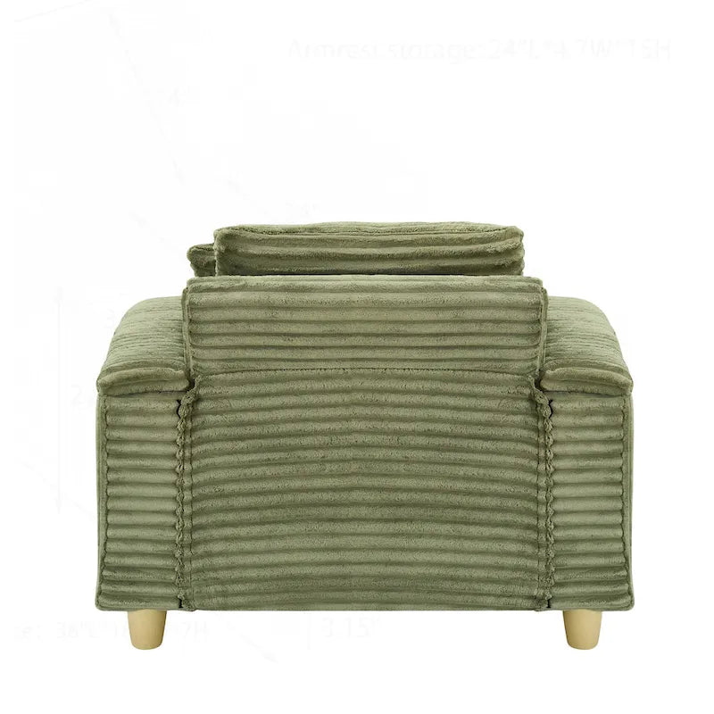 Fauteuil simple avec accoudoirs de rangement et pouf, 145 cm