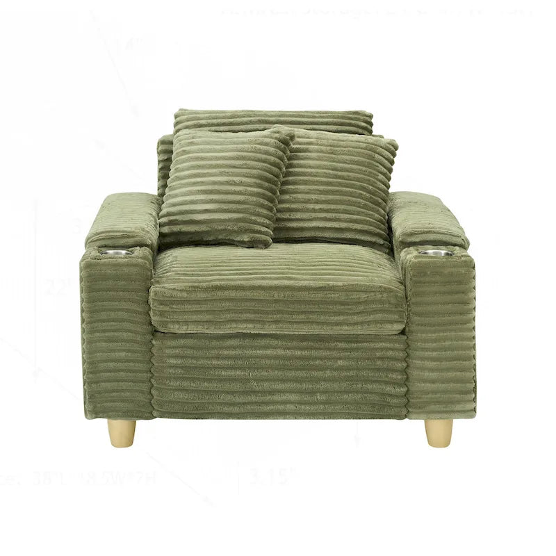 Fauteuil simple avec accoudoirs de rangement et pouf, 145 cm