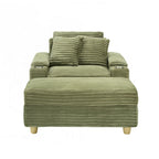 Fauteuil simple avec accoudoirs de rangement et pouf, 145 cm