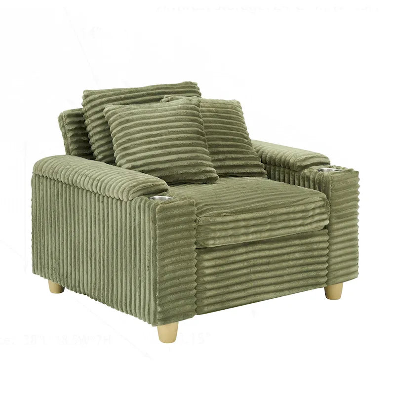 Fauteuil simple avec accoudoirs de rangement et pouf, 145 cm