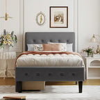 Lit plateforme rembourré double avec 2 tiroirs de rangement et tête de lit capitonnée