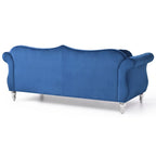 Canapé Chesterfield 3 places en velours avec coussins – Bleu