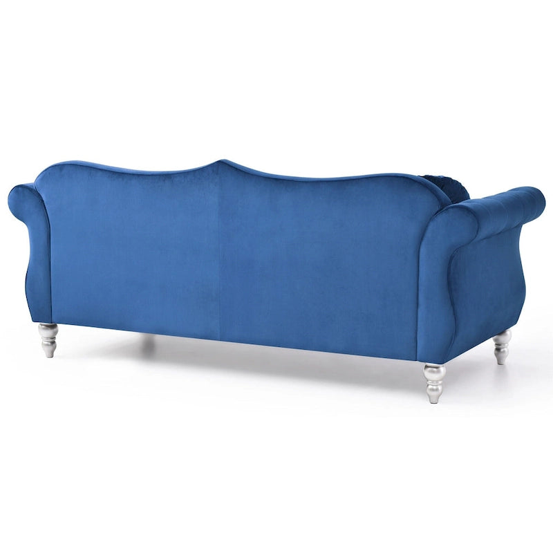 Canapé Chesterfield 3 places en velours avec coussins – Bleu