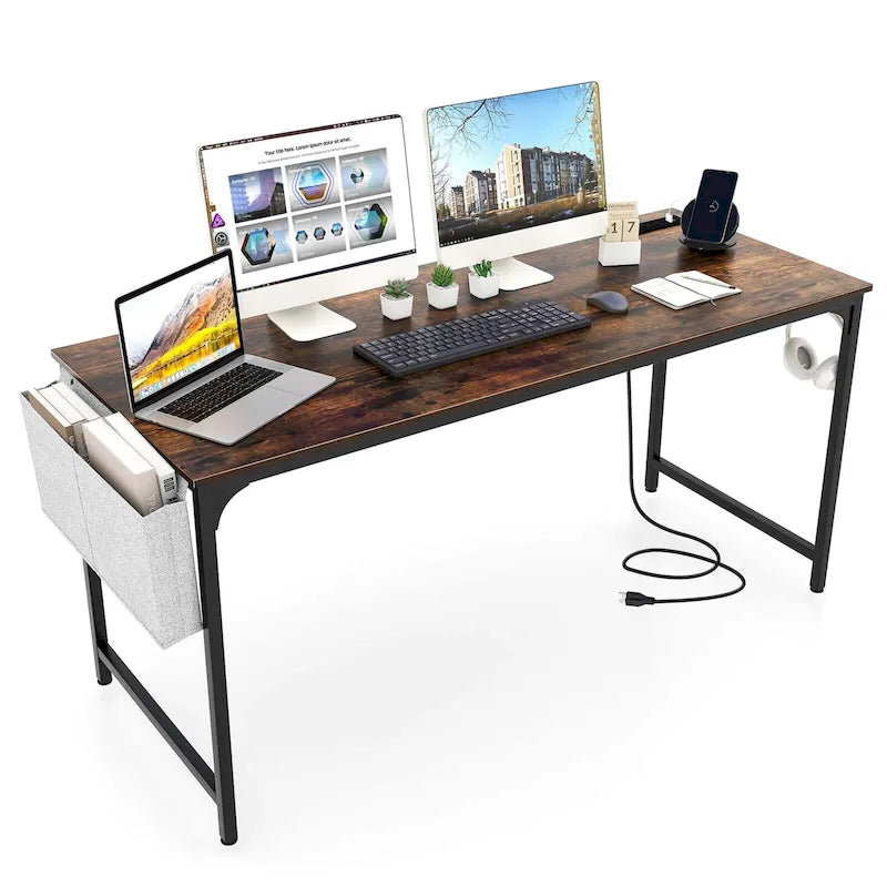 Bureau de télétravail de 152 cm avec station de recharge intégrée et rangements
