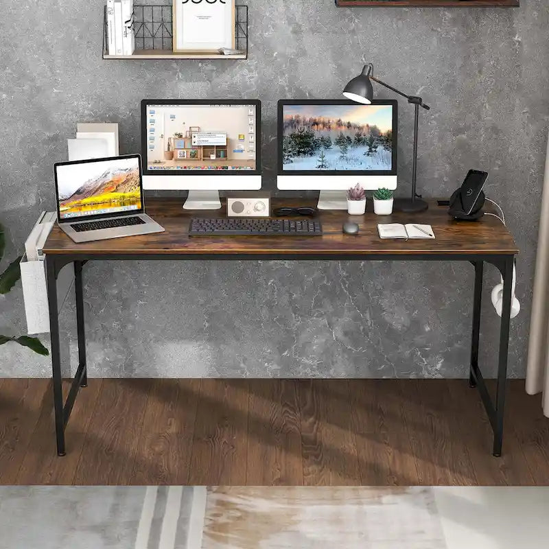 Bureau de télétravail de 152 cm avec station de recharge intégrée et rangements