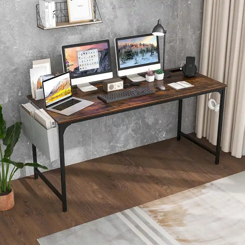 Bureau de télétravail de 152 cm avec station de recharge intégrée et rangements