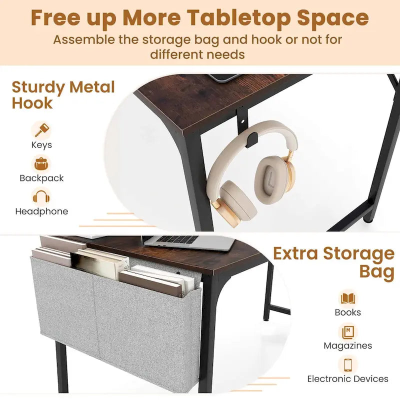 Bureau de télétravail de 152 cm avec station de recharge intégrée et rangements