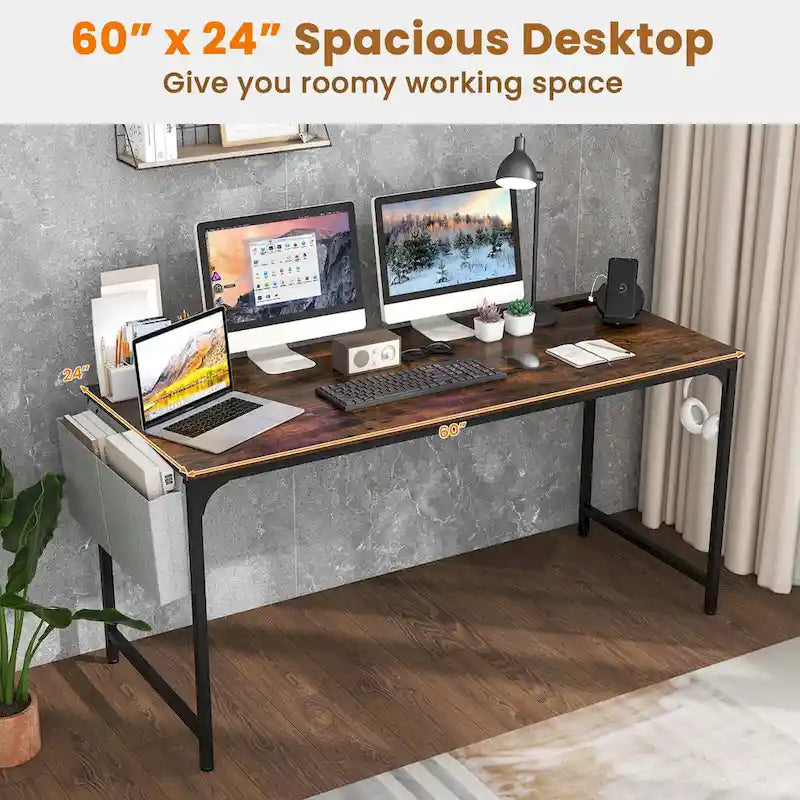 Bureau de télétravail de 152 cm avec station de recharge intégrée et rangements