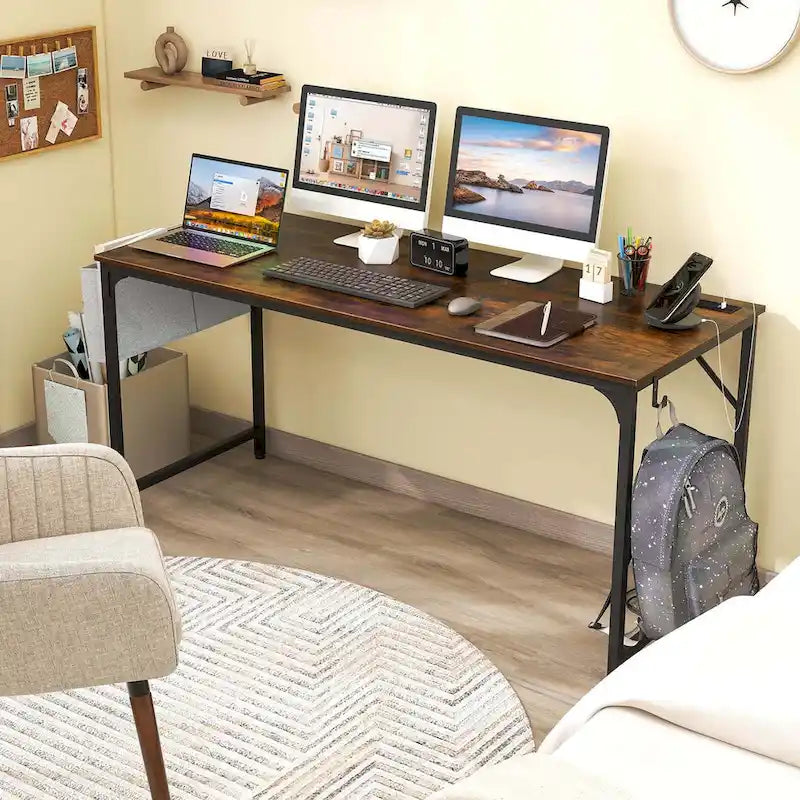 Bureau de télétravail de 152 cm avec station de recharge intégrée et rangements
