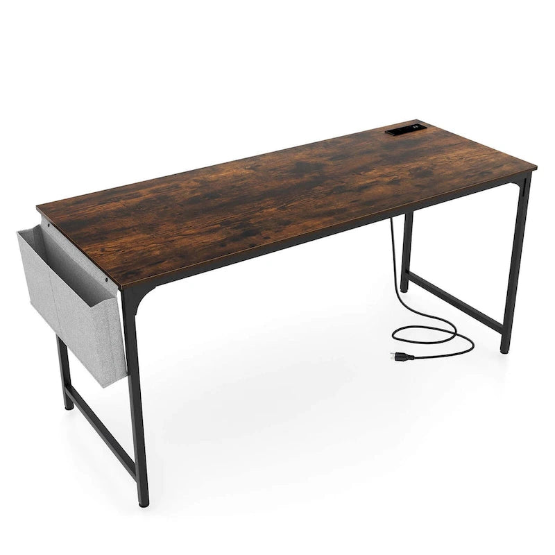 Bureau de télétravail de 152 cm avec station de recharge intégrée et rangements