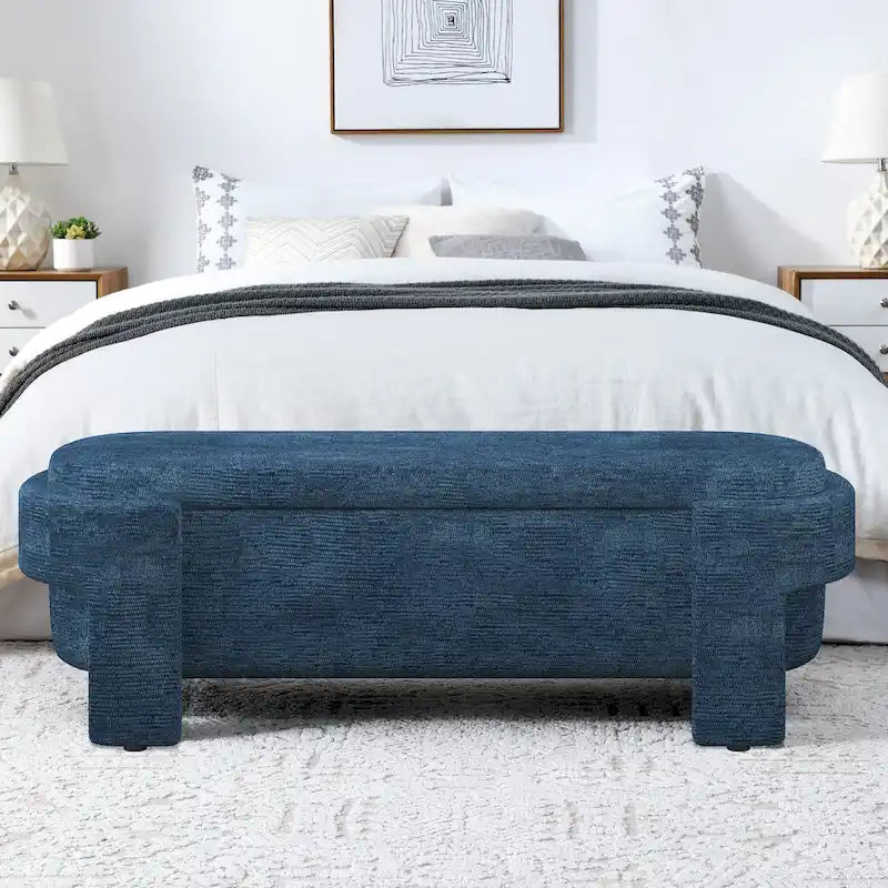 Banc de rangement capitonné en tissu de lin et coussin en mousse