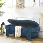 Banc de rangement capitonné en tissu de lin et coussin en mousse