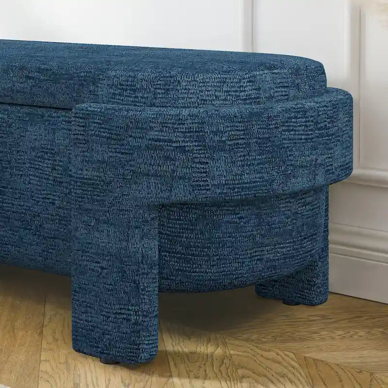 Banc de rangement capitonné en tissu de lin et coussin en mousse