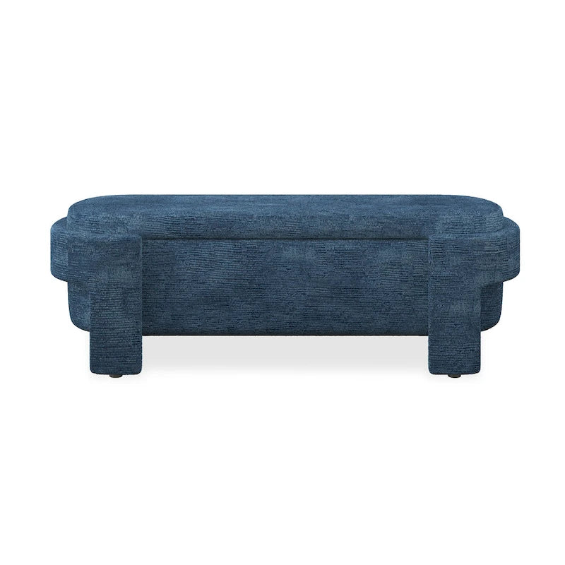 Banc de rangement capitonné en tissu de lin et coussin en mousse