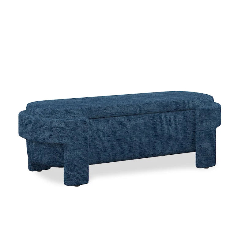 Banc de rangement capitonné en tissu de lin et coussin en mousse