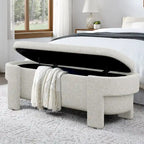 Banc de rangement capitonné en tissu de lin et coussin en mousse