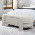 Banc de rangement capitonné en tissu de lin et coussin en mousse