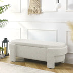 Banc de rangement capitonné en tissu de lin et coussin en mousse