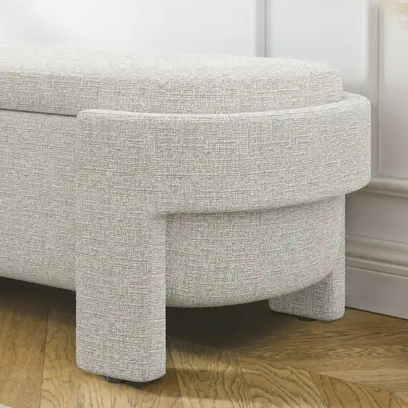 Banc de rangement capitonné en tissu de lin et coussin en mousse