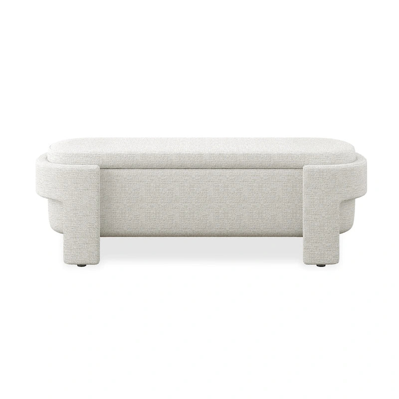Banc de rangement capitonné en tissu de lin et coussin en mousse