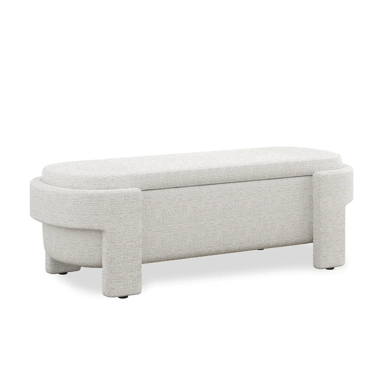 Banc de rangement capitonné en tissu de lin et coussin en mousse