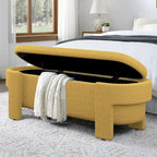 Banc de rangement capitonné en tissu de lin et coussin en mousse
