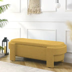 Banc de rangement capitonné en tissu de lin et coussin en mousse