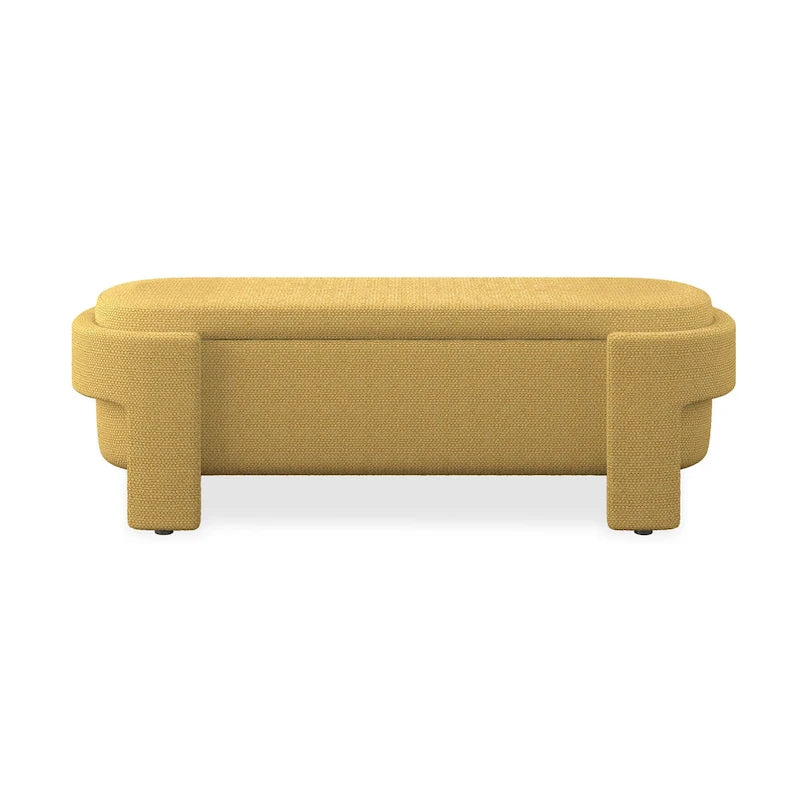 Banc de rangement capitonné en tissu de lin et coussin en mousse