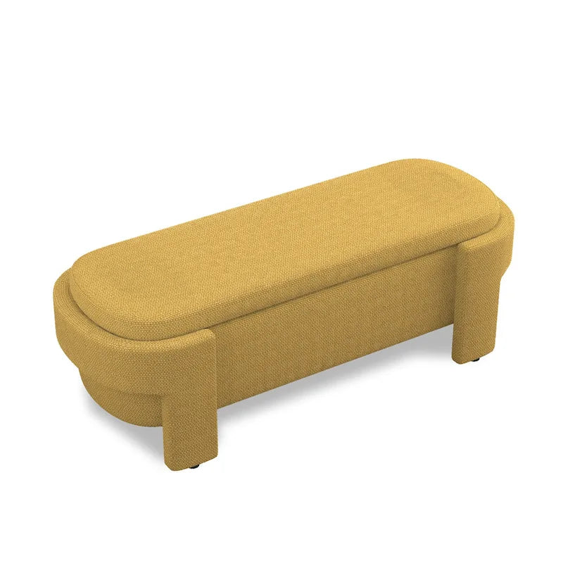 Banc de rangement capitonné en tissu de lin et coussin en mousse