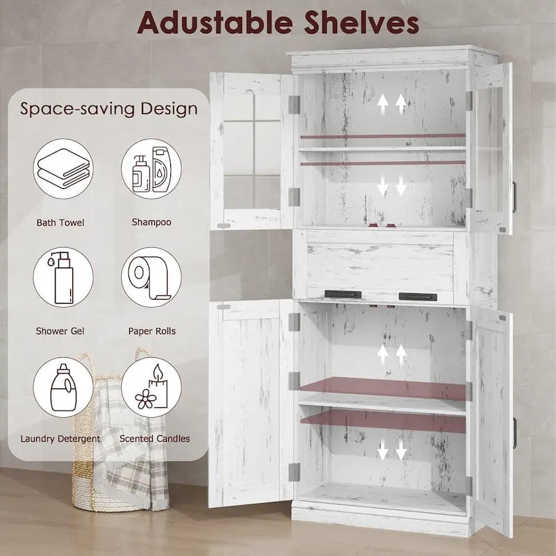 Armoire haute de rangement avec portes vitrées et tiroir