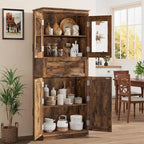 Armoire haute de rangement avec portes vitrées et tiroir