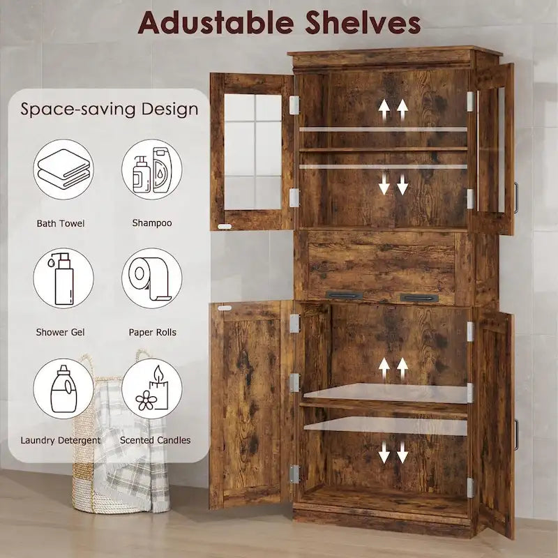 Armoire haute de rangement avec portes vitrées et tiroir