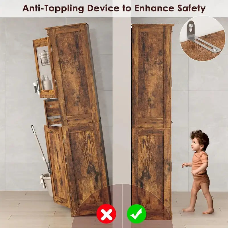 Armoire haute de rangement avec portes vitrées et tiroir