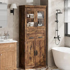 Armoire haute de rangement avec portes vitrées et tiroir