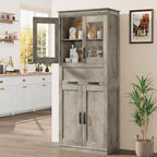 Armoire haute de rangement avec portes vitrées et tiroir