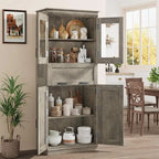 Armoire haute de rangement avec portes vitrées et tiroir