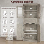 Armoire haute de rangement avec portes vitrées et tiroir