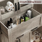 Armoire haute de rangement avec portes vitrées et tiroir