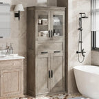 Armoire haute de rangement avec portes vitrées et tiroir