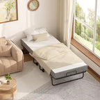 Lit pliant portable avec matelas en mousse à mémoire de forme et roulettes
